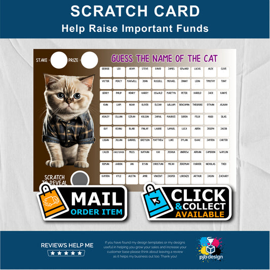 Guess The Cats Name Themed Charity Fund Raising Scratch Card  - Mail Order Custom Scratch Card