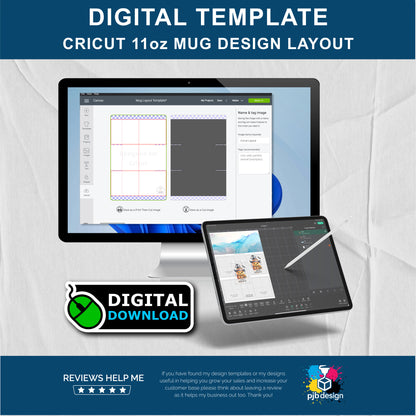 Cricut Design Studio 11oz Ceramic Mug Layout Design Template - 3 Wraps A4 Page