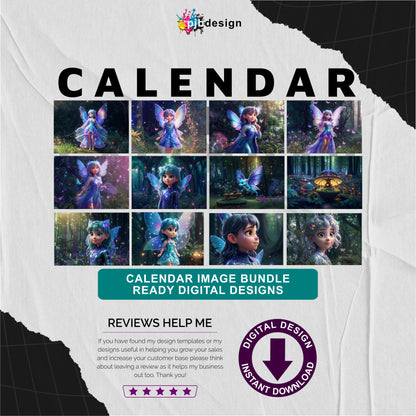 Girl Themed Calendar Pack of 12 Edited Ai Generated Art Pack