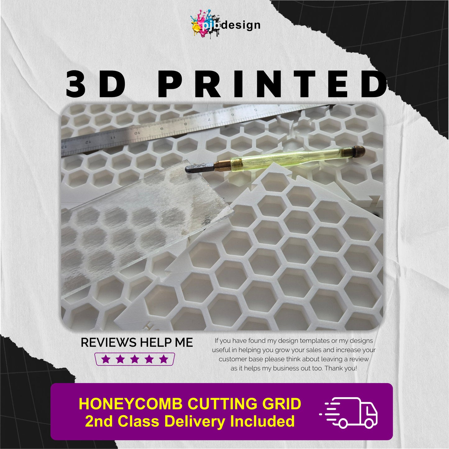 Portable Glass Cutting Grid / Interlocking Cutting Surface / Square or Hexagon Grids / Portable Crafting 3d Printed