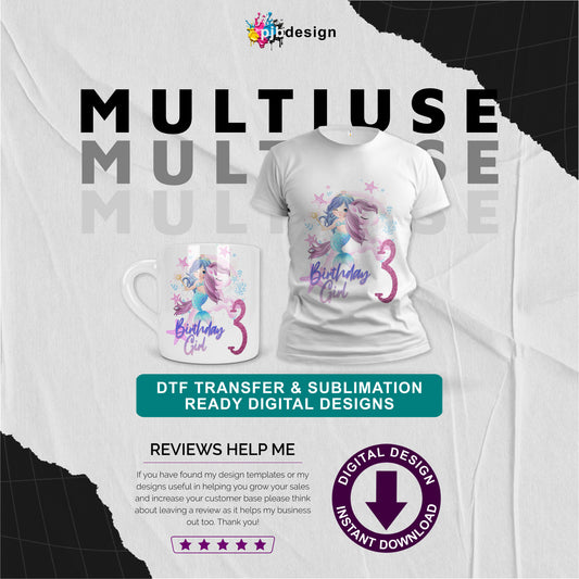 Mermaid Happy 3rd Birthday Childrens Design - Transparent PNG