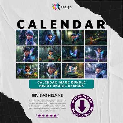 Boy Themed Calendar Pack of 12 Edited Ai Generated Art Pack
