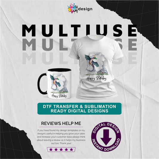 Medieval Watercolour Dragon childrens Birthday Design - Transparent PNG