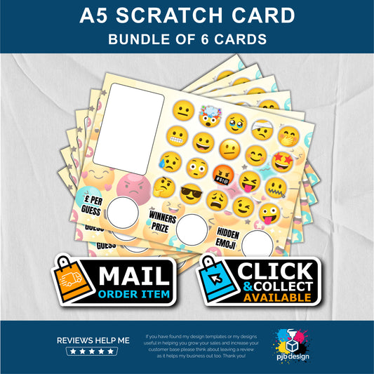 6x Scratch Card Bundle Emoji Themed Charity Fund Raising - A5 Fund Raising Product (Copy)