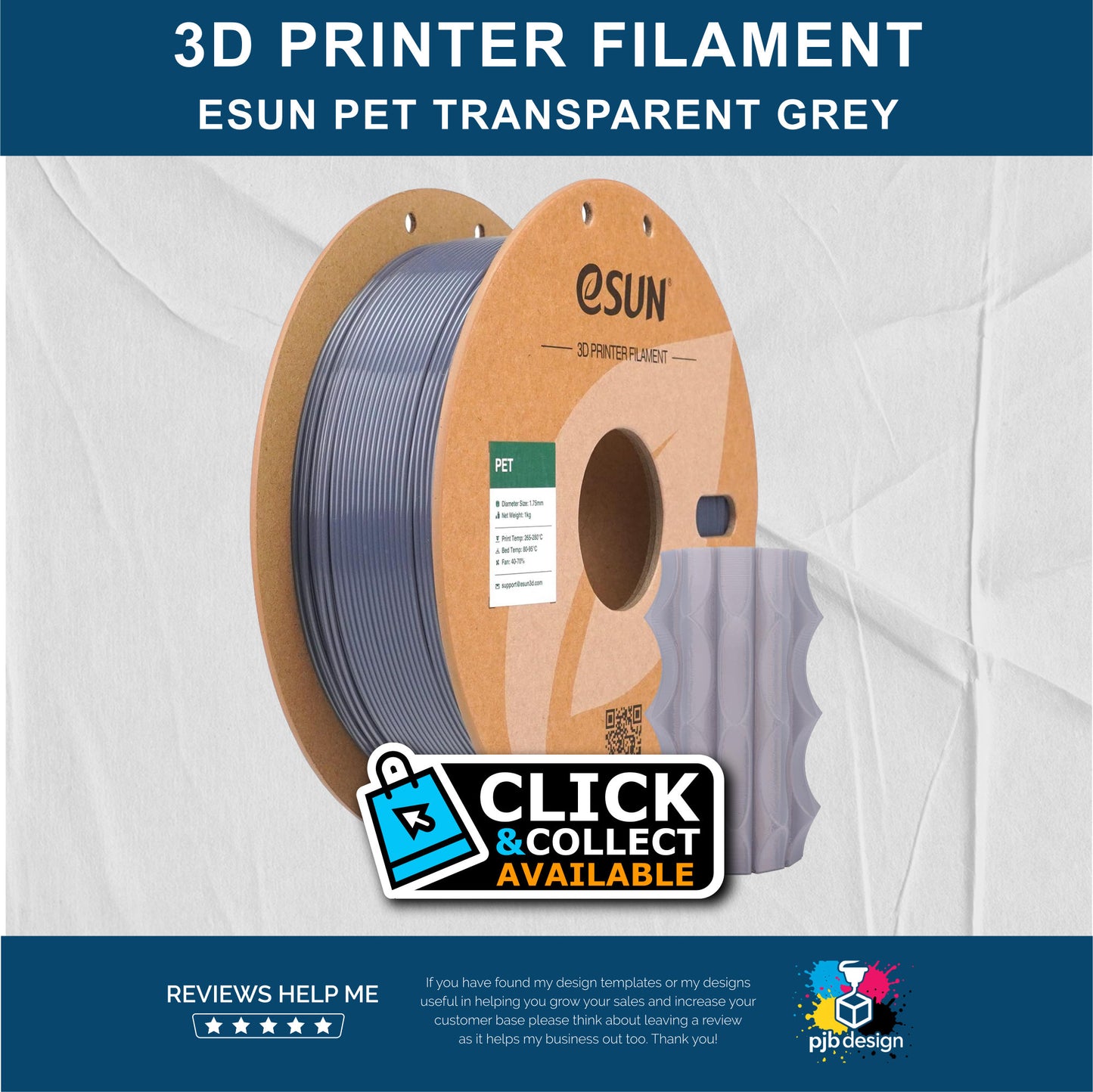 ESUN PET Transparent Grey- 3D Printer Filament - In Stock Click & Collect
