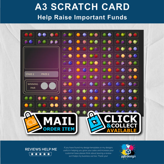 Fruit Machine Themed Guess The Fruits Charity Fund Raising Scratch Card - A3 Fund Raising Product