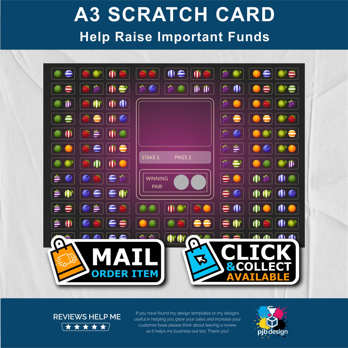 Fruit Machine Themed Guess The Fruits Charity Fund Raising Scratch Card - A3 Fund Raising Product