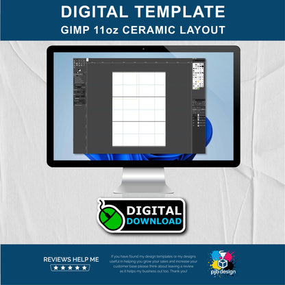 Gimp 11oz Ceramic Mug Layout Design Template - 3 Wraps A4 Page