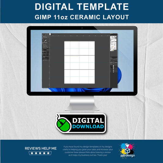 Gimp 11oz Ceramic Mug Layout Design Template - 3 Wraps A4 Page