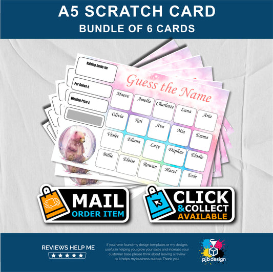 6x Scratch Card Bundle Baby Gilrd Name Charity Fund Raising - A5 Fund Raising Product