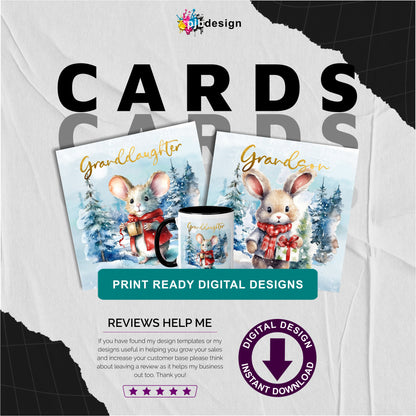 Cute Christmas Cards for Grandchildren - Festive Card Design Double Pack- PNG