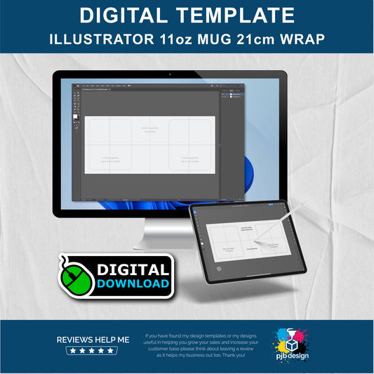 Illustrator 11oz Pre-Cut 21cm Wrap for Ceramic Mug Layout Design Template