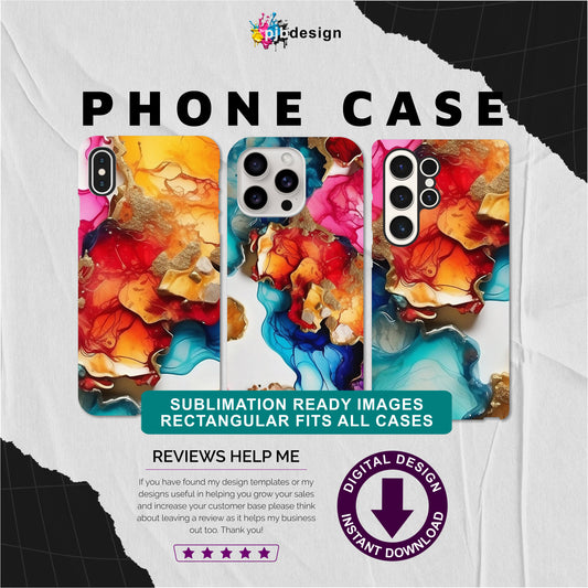 Stunning Colourful Alcohol Ink Phone Cover Designs - Fits All Covers, Sublimation Digital Download