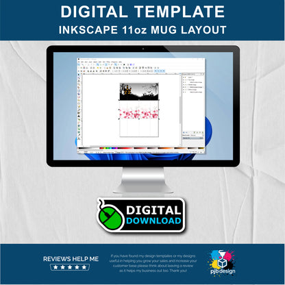 Inkscape 11oz Ceramic Mug Layout Design Template - 3 Wraps A4 Page