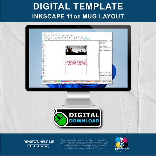 Inkscape 11oz Ceramic Mug Layout Design Template - 3 Wraps A4 Page