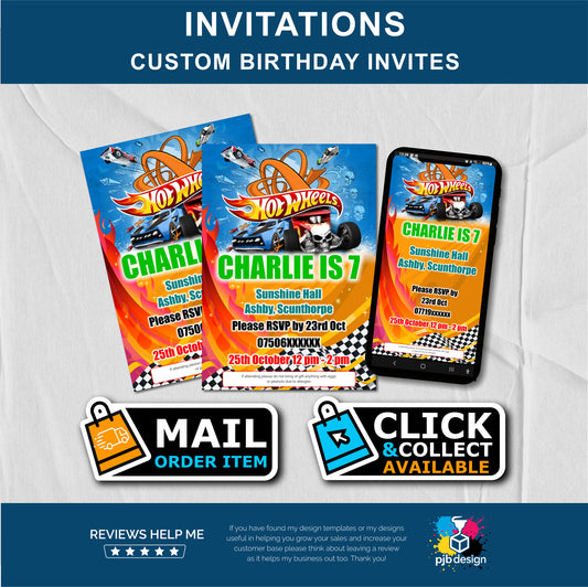 Racing Car Themed Birthday Invitations - Printed & Digital for Whatsapp