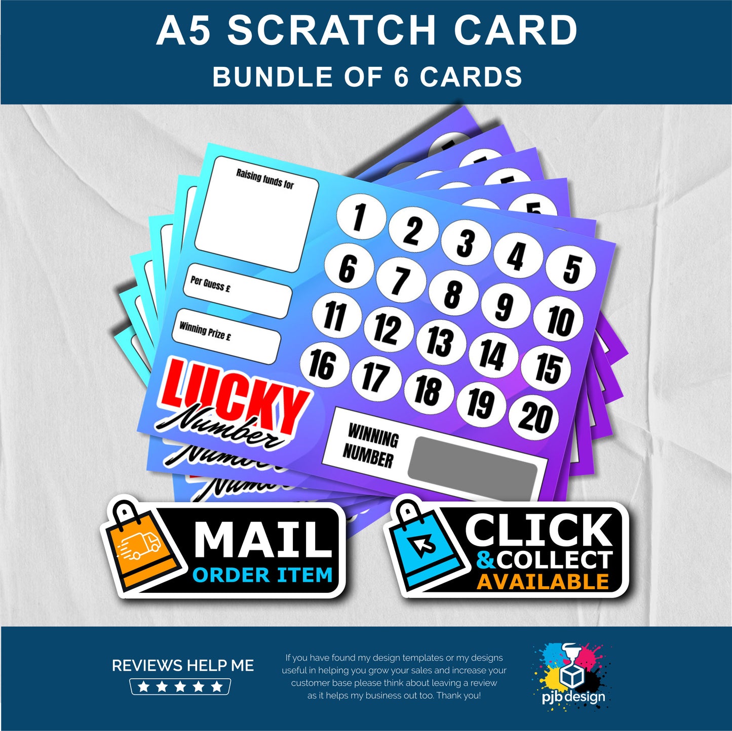 6x Scratch Card Bundle Lucky Number Charity Fund Raising - A5 Fund Raising Product