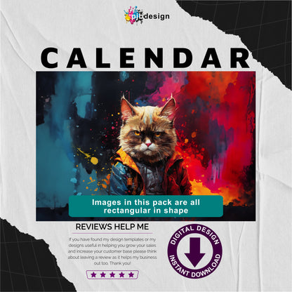 Cyber Grumpy Cat Abstract Themed Calendar Pack of 12 Edited Ai Generated Art Pack