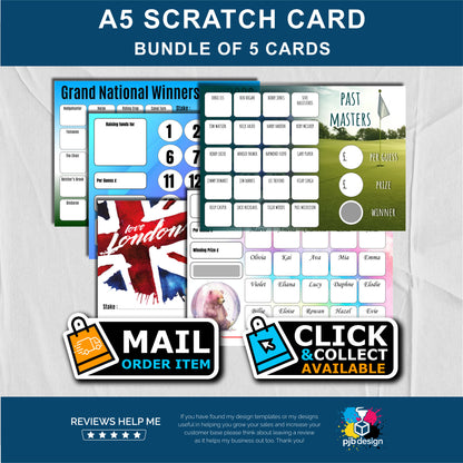 5x Scratch Card Bundle Mixed Themes Charity Fund Raising - A5 Fund Raising Product