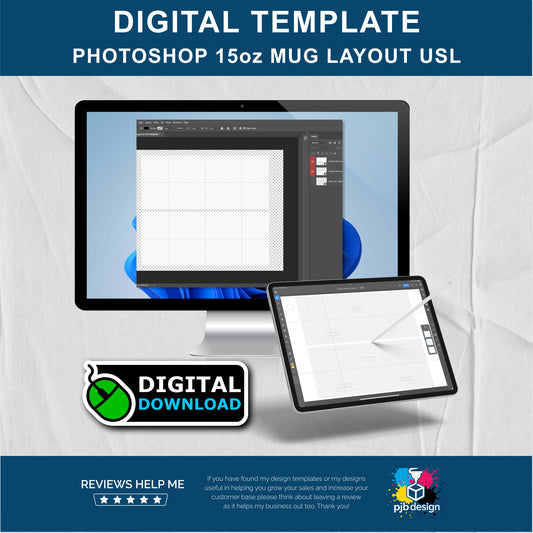 Adobe Photoshop 15oz Ceramic Mug Layout Design Template - 2 Wraps A4 Page
