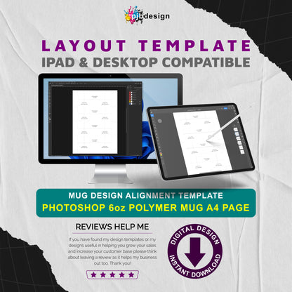 Adobe Photoshop 6oz Polymer Mug Layout Design Template - 4 Wraps A4 Page