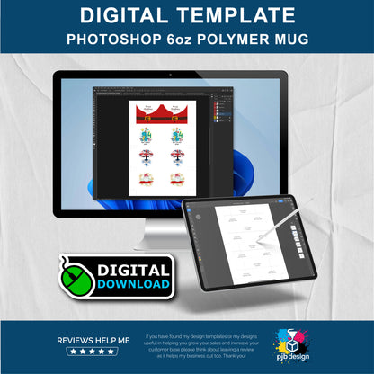 Adobe Photoshop 6oz Polymer Mug Layout Design Template - 4 Wraps A4 Page
