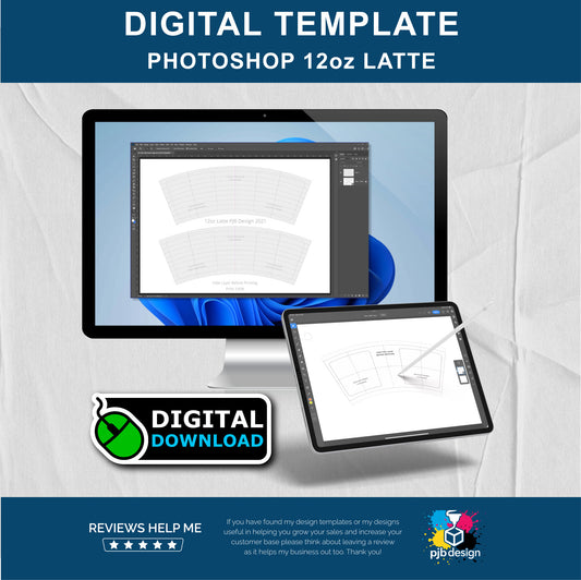 Adobe Photoshop 12oz Ceramic Latte Mug Layout Design Template A4 Page