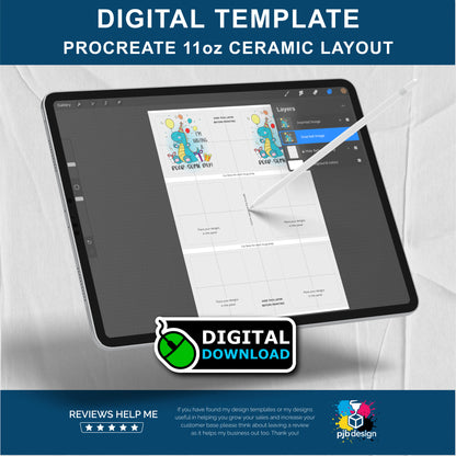 Procreate 11oz Ceramic Mug Layout Design Template - 3 Wraps A4 Page