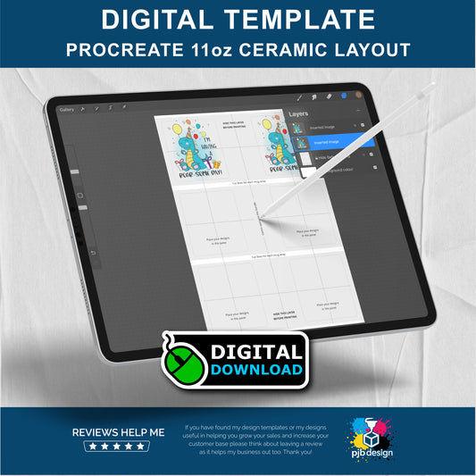 Procreate 11oz Ceramic Mug Layout Design Template - 3 Wraps A4 Page
