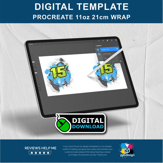 Procreate 11oz Ceramic Mug Layout Design Template - 21cm Pre Cut Wrap