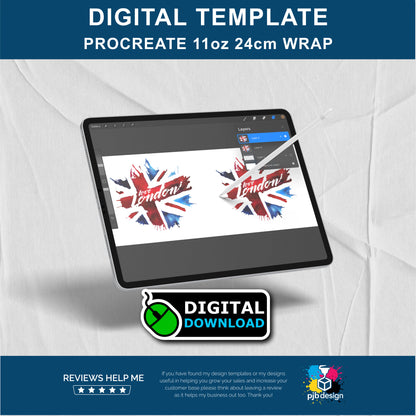 Procreate 11oz Ceramic Mug Layout Design Template - 24cm Pre Cut Wrap