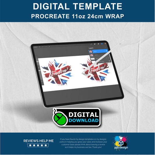 Procreate 11oz Ceramic Mug Layout Design Template - 24cm Pre Cut Wrap