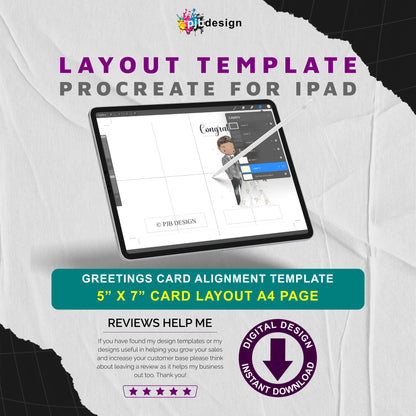 Procreate 5x7 Greetings Card Layout Design Template - A4 Page Card Layout