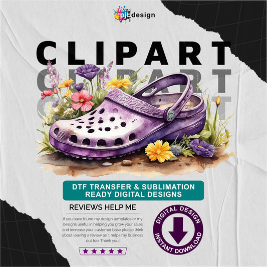Floral Purple Croc Shoe with Wild Flowers Gardening Multiuse Design Edited Ai Generated Art Purple 1