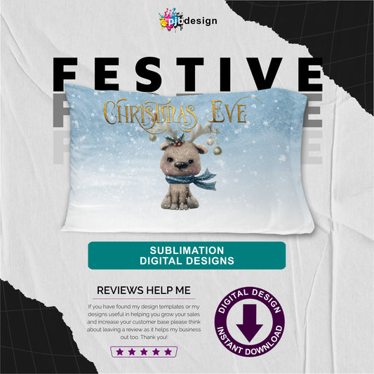 Christmas Eve Pillowcase Design Cute Reindeer - Textless