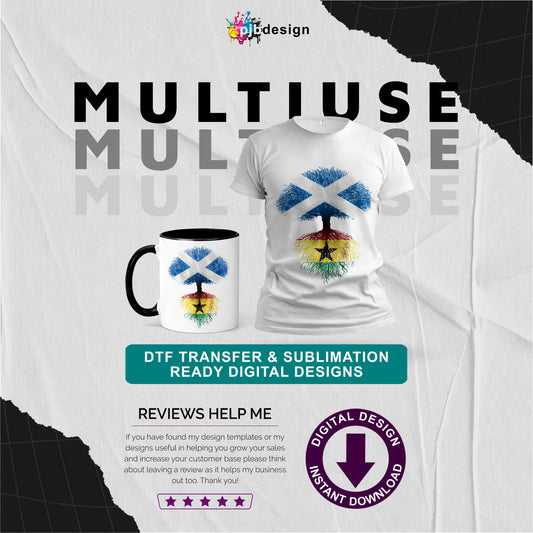 Heriatge & Roots Tree Scotland & Ghana - Flag Themed Multiuse Design Transparent PNG Sublimation & DTF