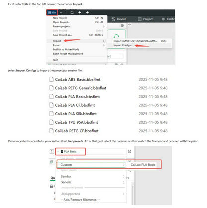 CaiLab Filament Printer Profiles For Bambu X1, X1C, X1E