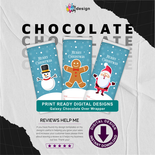 Christmas Themed Galaxy Chocolate Bar Custom Gift Wrapper Set of 3 Designs