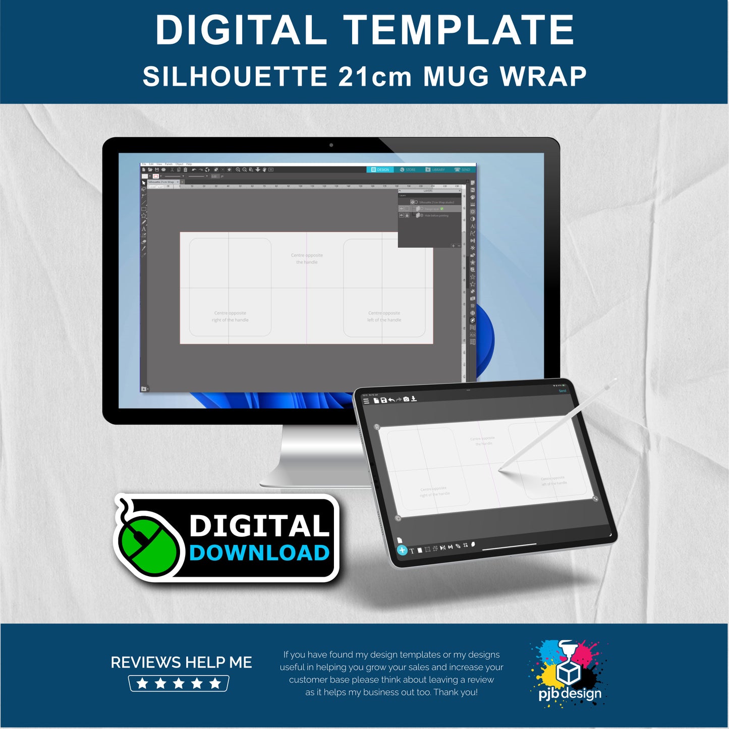 Silhouette Studio 11oz Ceramic Mug Layout Design Template - 21cm Precut Wrap