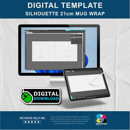 Silhouette Studio 11oz Ceramic Mug Layout Design Template - 21cm Precut Wrap