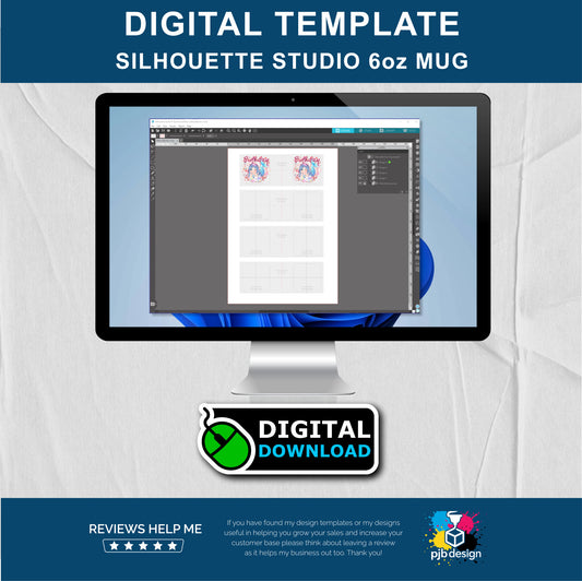 Silhouette Studio 6oz Polymer Mug Layout Design Template - 4 Wraps A4 Page