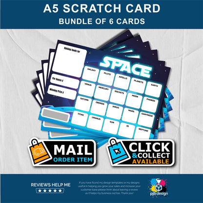 6x Scratch Card Bundle Space Themed Charity Fund Raising - A5 Fund Raising Product