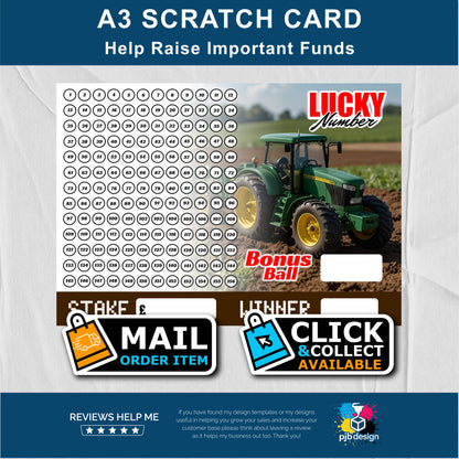 Tractor Themed Guess The Number Charity Fund Raising Scratch Card - A3 Fund Raising Product