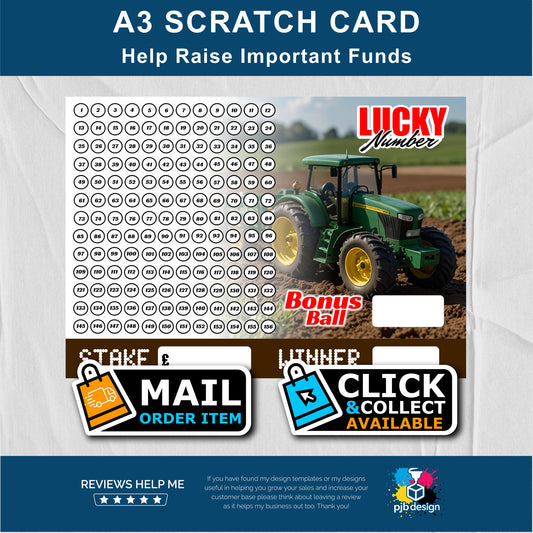 Tractor Themed Guess The Number Charity Fund Raising Scratch Card - A3 Fund Raising Product