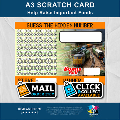 Train Themed Guess The Number Charity Fund Raising Scratch Card - A3 Fund Raising Product
