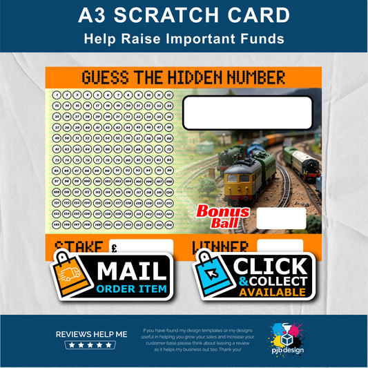 Train Themed Guess The Number Charity Fund Raising Scratch Card - A3 Fund Raising Product