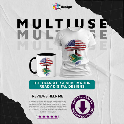 Heriatge & Roots Tree USA & South Africa - Flag Themed Multiuse Design Transparent PNG Sublimation & DTF