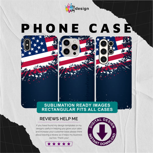 American Flag Grungy Phone Cover Designs - Fits All Covers, Sublimation Digital Download