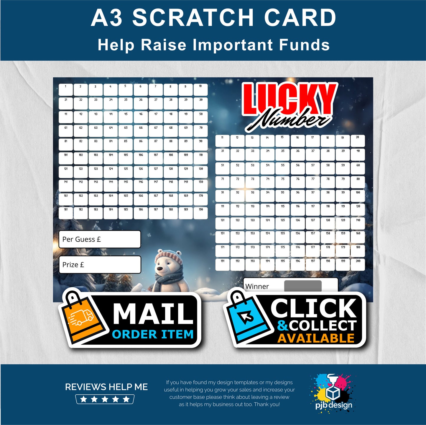 Festive Guess The Number Charity Fund Raising Scratch Card - A3 Fund Raising Product