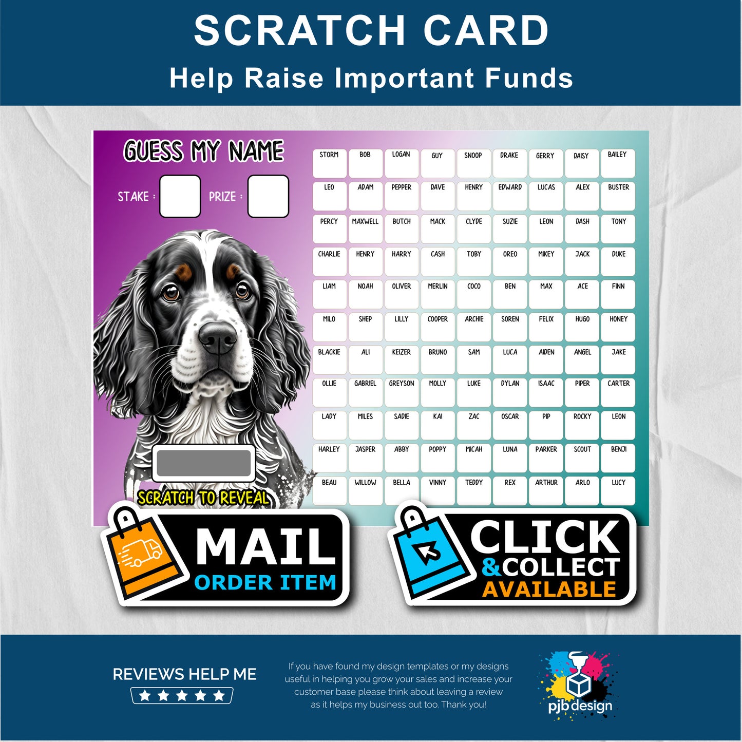 Guess The Name Charity Fund Raising Scratch Card - A4 Fund Raising Product